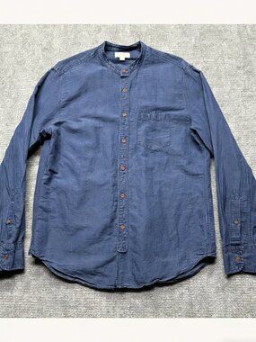 Wallace & Barnes Shirt Mens Large Blue Band Collar Chambray Streetwear Preppy